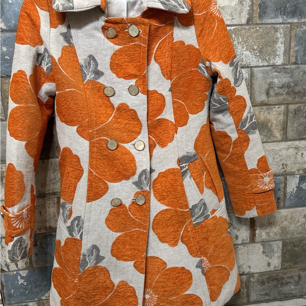SOLD: Orange Floral Women's Trench Coat